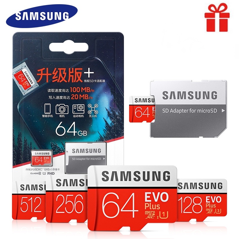 SAMSUNG Thẻ Nhớ Micro SD Class 10 EVO + EVO Plus microSD 512GB 256GB 128GB 64GB 32GB TF Cho Xe Hơi