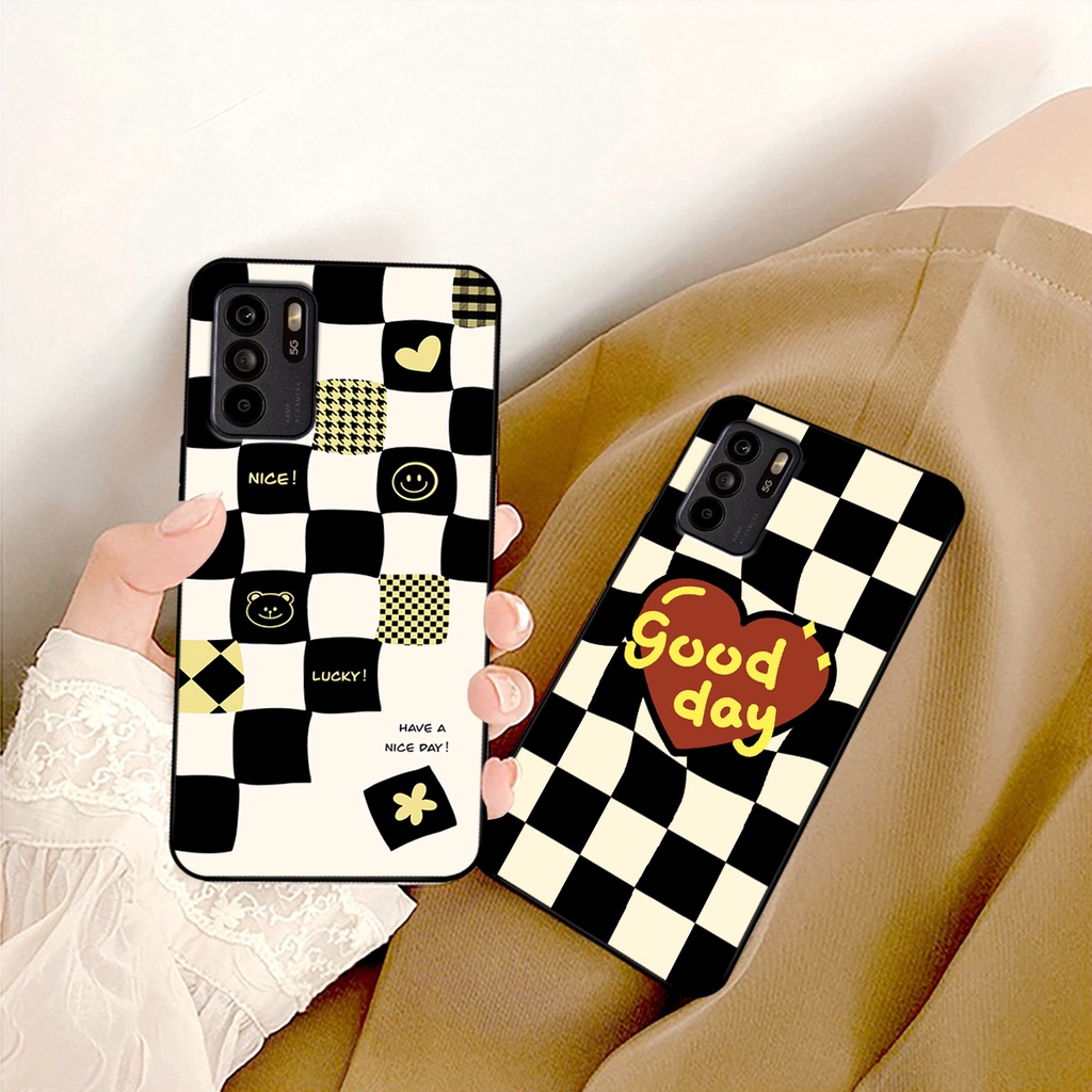Ốp lưng Oppo Reno 6 4G / Reno 6Z 5G / Reno 6 Pro in hoạ tiết caro trái tim đen trắng, gấu bear cute đáng yêu
