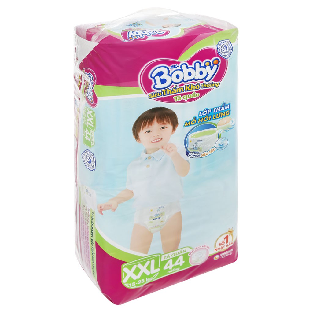 [CHÍNH HÃNG] Bỉm - Tã Quần Bobby Siêu Thấm Khô Thoáng Size XXL44 (Lớp thấm mồ hôi lưng, cho bé 15-25kg)