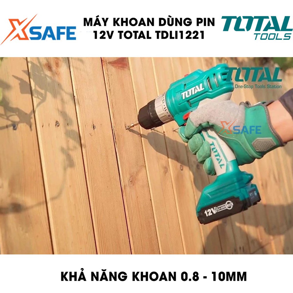 Máy khoan dùng pin 12V TOTAL TDLI1221 Kèm 1 Pin 1.5Ah 1 Sạc 2 mũi vít CR-V 65mm Máy khoan cầm tay chính hãng