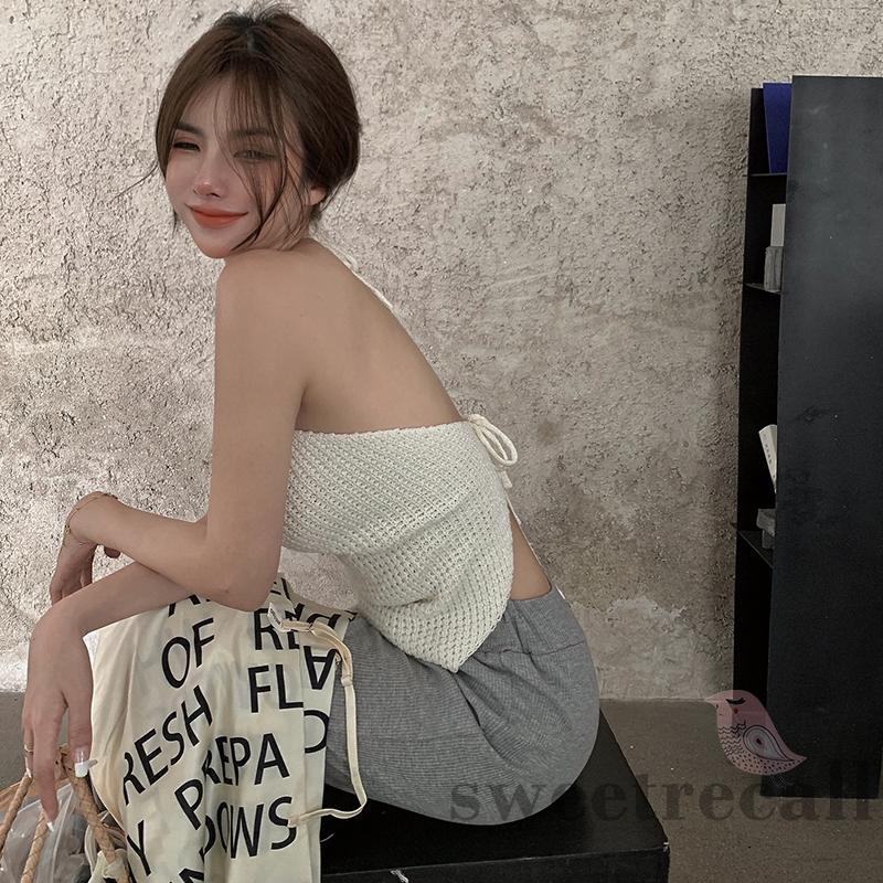 Áo Tank Top Hai Dây Dệt Kim Màu Sắc Trơn Thời Trang Mùa Hè Cho Nữ