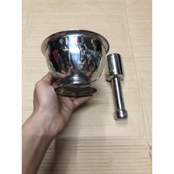 Dụng cụ giã tiêu đâm tiêu giã hành tỏi cối chày inox cỡ số lớn nhỏ