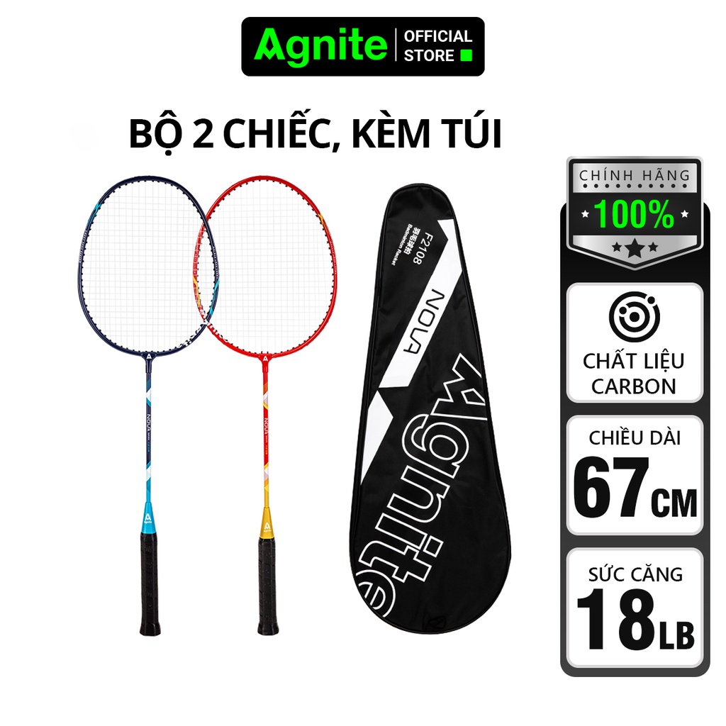 COMBO 2 VỢT CẦU LÔNG hàng chính hãng AGNITE, Bộ vợt cầu lông khung carbon cao cấp, siêu nhẹ, siêu bền – F2108