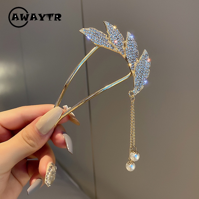 Kẹp Tóc Chữ U Đính Đá Và Ngọc Trai Giả Bằng Kim Loại Thời Trang