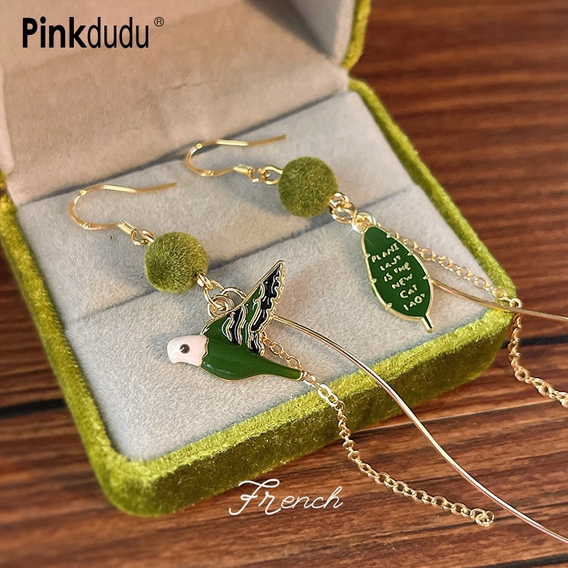 Khuyên tai Pinkdudu PD811 hợp kim dáng dài hình chú chim xanh đơn giản thời trang cho nữ