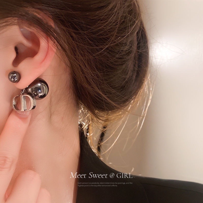 bông tai CD Ngọc đen cao cấp, phụ kiện trắng sức hari korea accessories