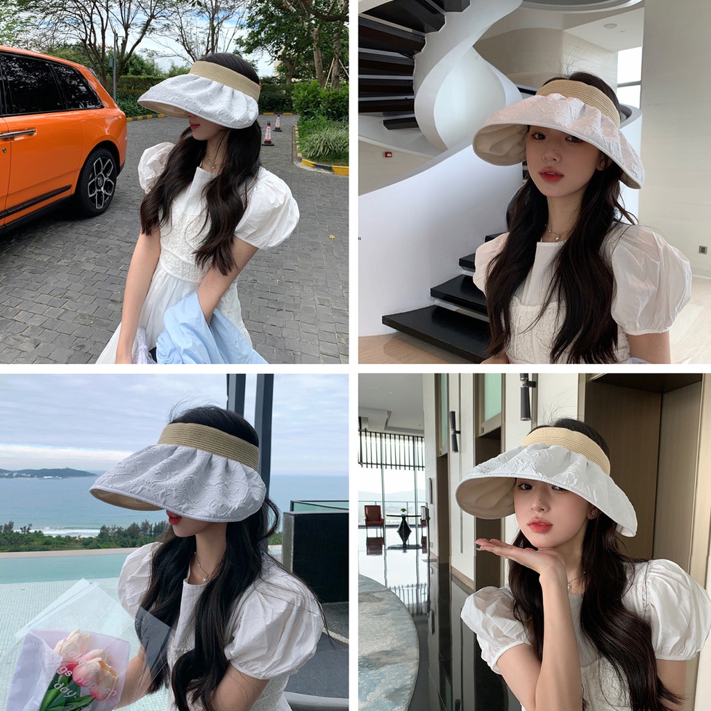 Nón Cói Hở Đầu Phối Vải Hoa Văn 2 Mặt Vành Rộng Kiểu Hàn