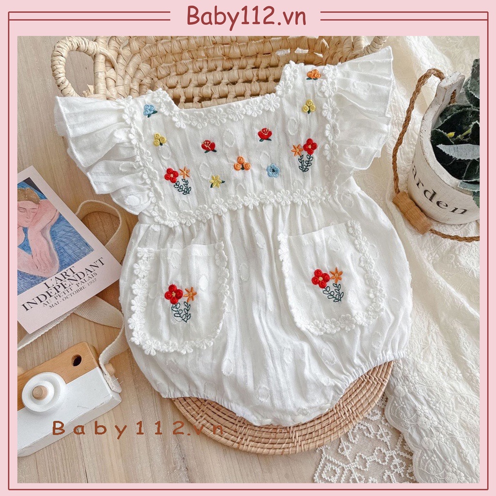 Váy cho bé gái sơ sinh trẻ em đến 2 tuổi BABY112.VN chất liệu cotton thoáng mát mềm mịn thêu họa tiết nhiều hoa B010