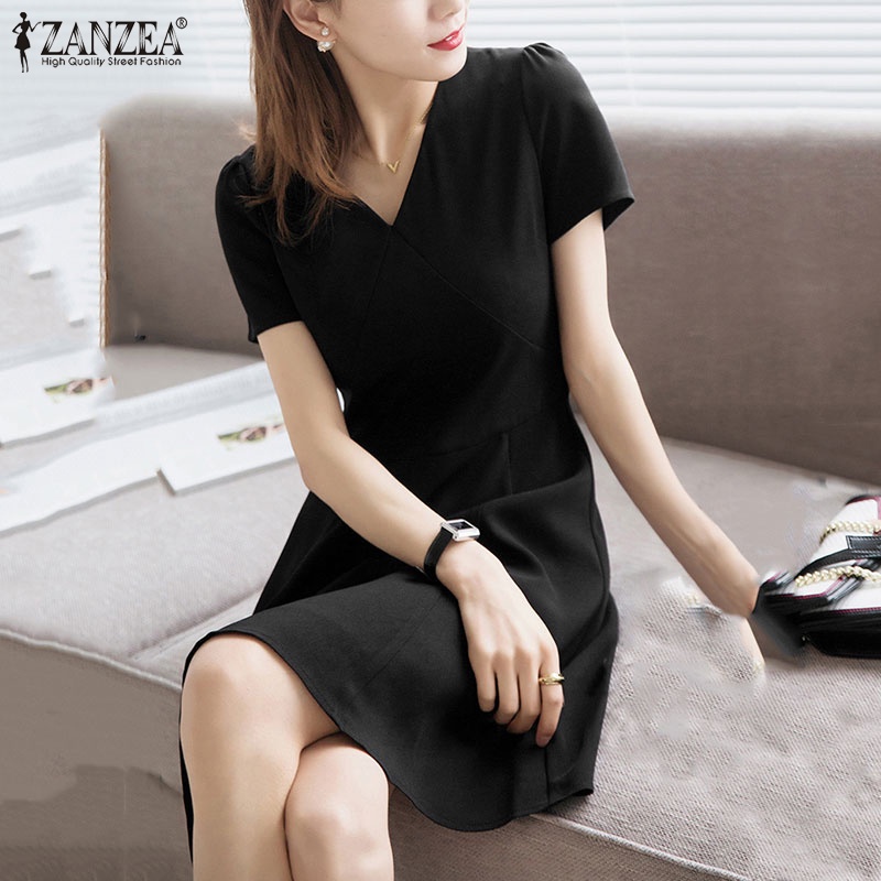 Đầm ZANZEA dáng ôm tay ngắn cổ chữ V thời trang cá tính