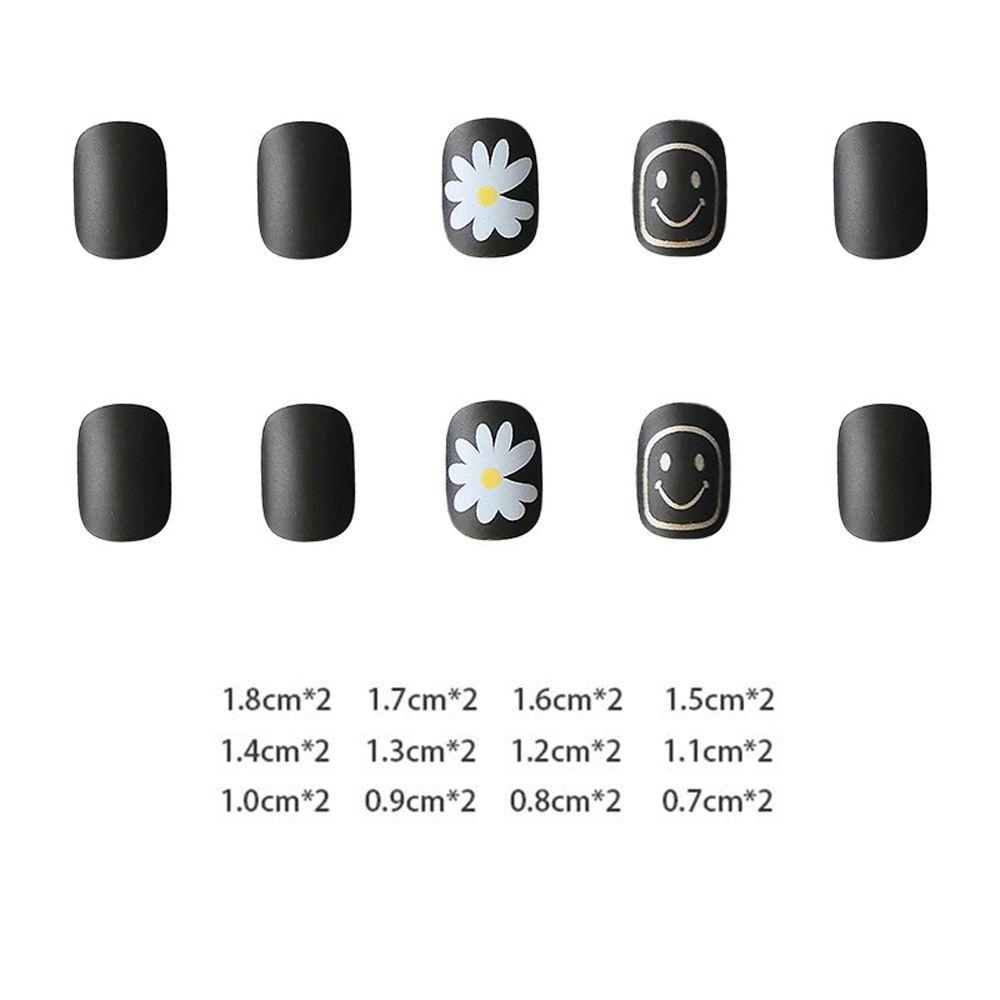 Bộ Móng Tay Giả Ngắn Họa Tiết Hoa Cúc Hoạt Hình Phong Cách Nhật Bản