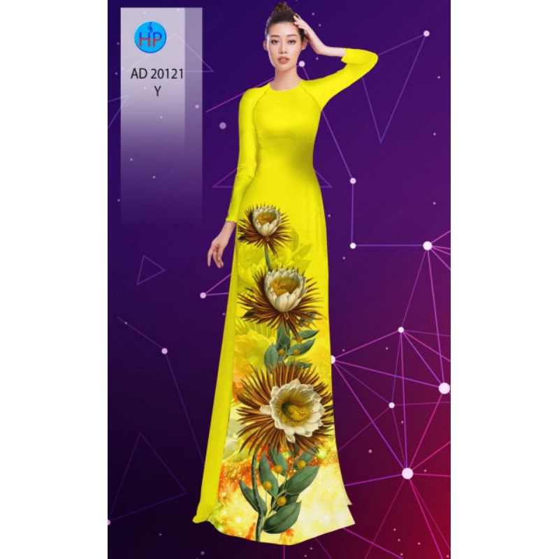 Vải may áo dài hoa hướng dương. AD20121 cực duyên