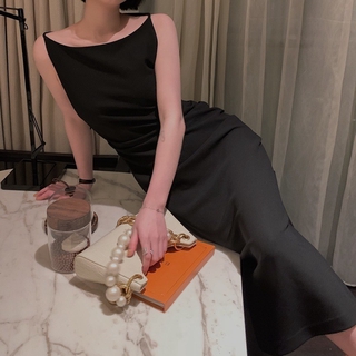 Váy maxi nữ Váy suông Váy dáng dài Váy trễ vai xếp ly gợi cảm một bên Tính khí ôm sát túi ngang hông dài gi