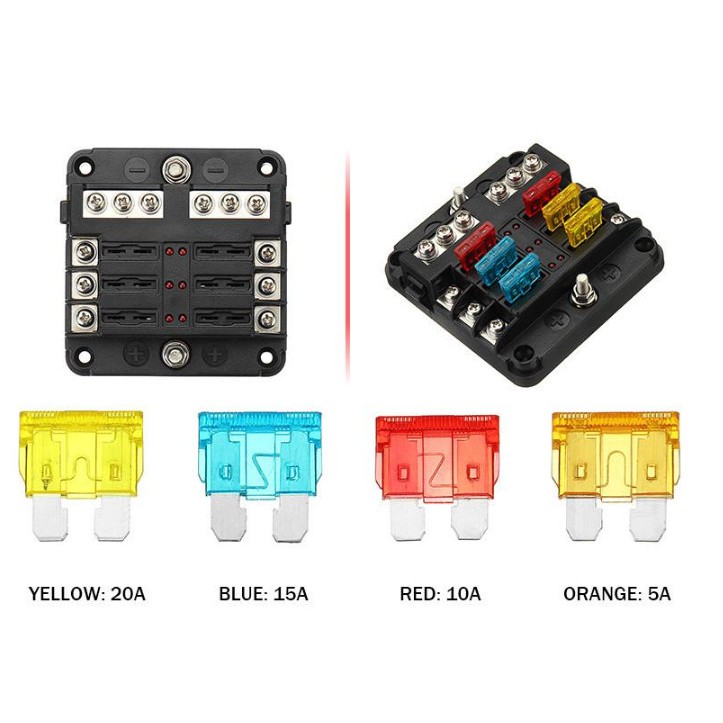 Hộp 6 cầu chì dành cho ô tô, tàu thuyền điện áp 12/24v