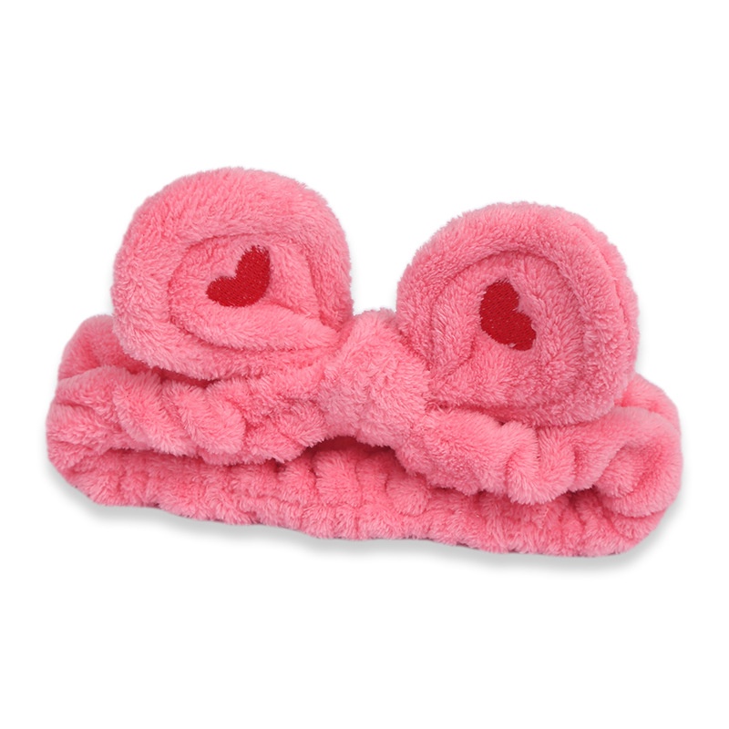 Băng đô vải lông thắt nơ thêu hình trái tim xinh xắn cho nữ khi rửa mặt/tập yoga