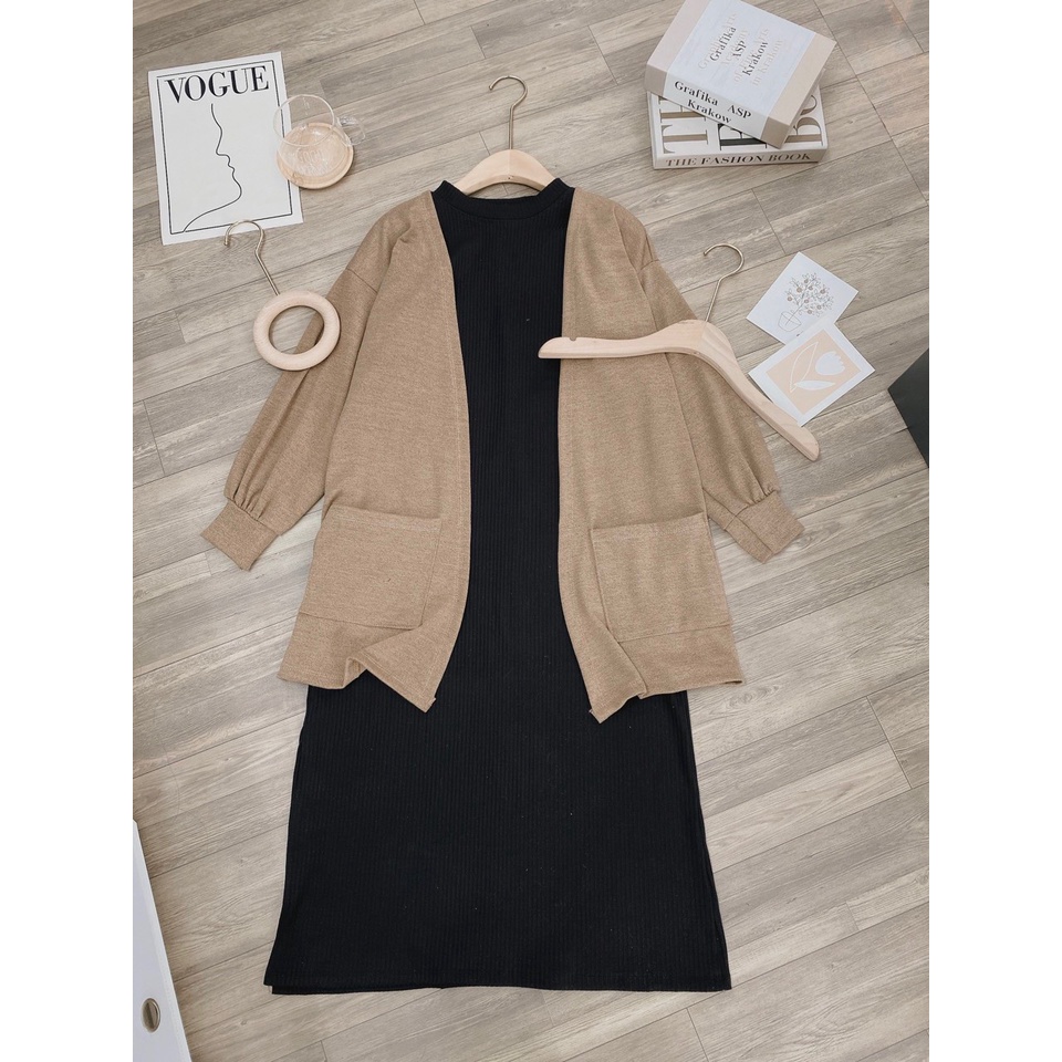 Sét váy 3 lỗ váy xuông 3 lỗ và cadigan-6C0T