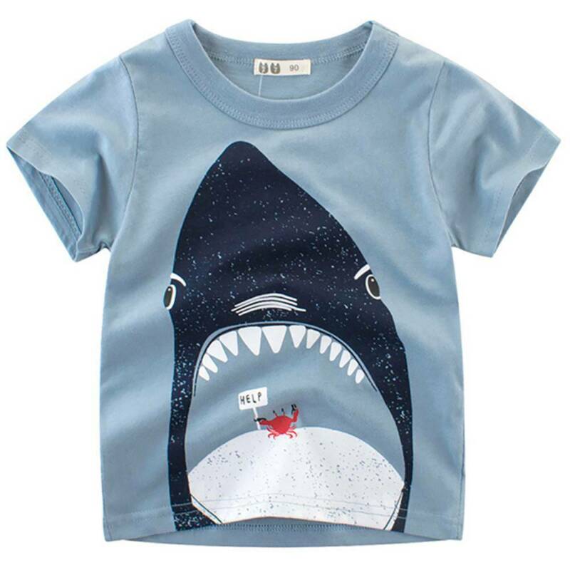Baby Kids Children Short-sleeved T-shirt Floral Gray Excavator Printing Clothes