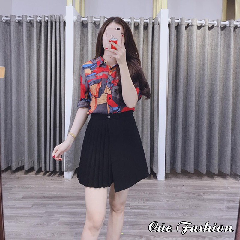 Áo sơ mi nữ Cúc Fashion somi dài tay cổ đức cao cấp vải lụa đẹp hoa đen trắng xanh thời trang công sở đi du lịch A1060