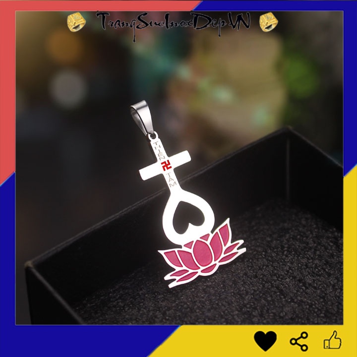 Mặt dây chuyền thiên tâm đế hoa sen màu hồng bằng inox sáng đẹp, không đen đem lại bình an may mắn cho người đeo