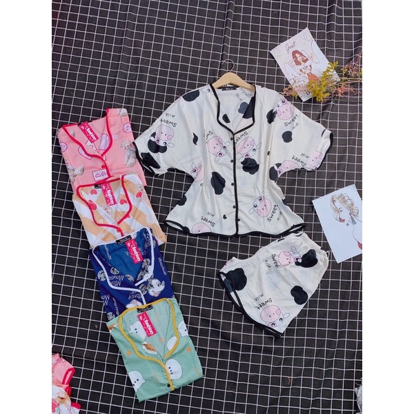 Đồ Bộ Pijama - Bộ lụa LATIN đùi hoạ tiết cao cấp - Freesize | BigBuy360 - bigbuy360.vn