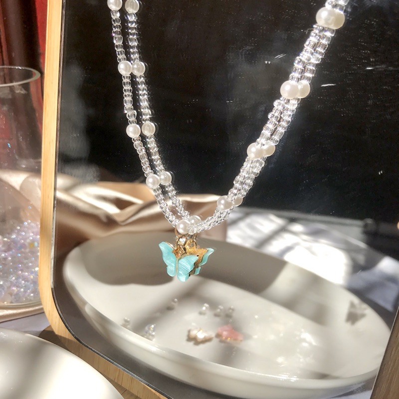 Dây chuyền hạt cườm mặt Butterfly 🦋 3 màu sang trọng đơn giản phong cách Hàn Quốc