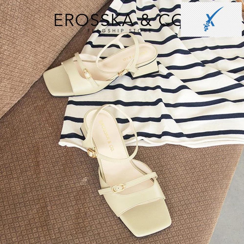 🖐️Erosska - Giày sandal cao gót quai ngang đính móc khóa cao 5cm màu nude - EB038 🖐️