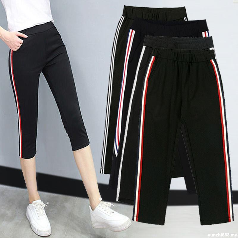 Quần Legging Lửng Lưng Thun Co Giãn Màu Đen Phong Cách Thể Thao Dành Cho Nữ