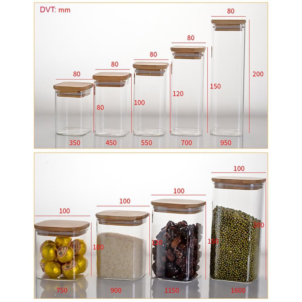 Hũ Lọ Thủy Tinh Vuông Nắp Gỗ Tre [free ship] Kín Hơi Đựng Thực Phẩm, Gia Vị Tiện Dụng | BigBuy360 - bigbuy360.vn