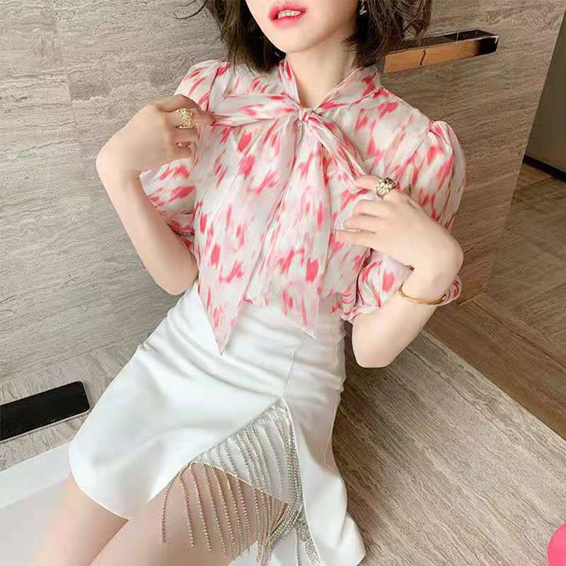 Set Áo Sơ Mi In Họa Tiết + Chân Váy Lưng Cao Xẻ Tà Đính Đá Có Size S-3Xl Thời Trang Mùa Hè Cho Nữ