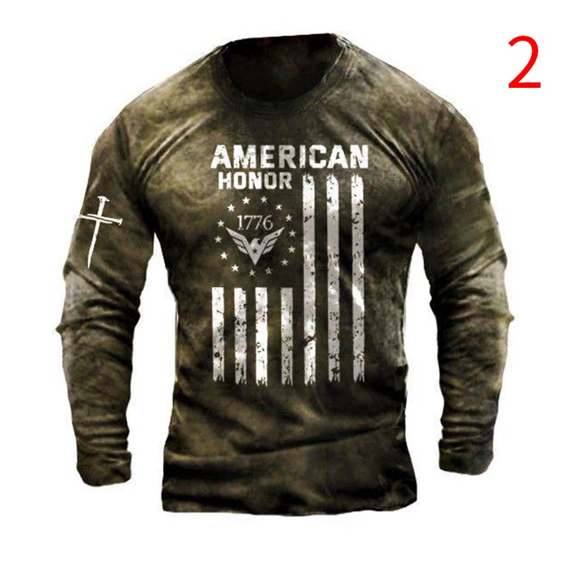 Áo thun tay dài cổ tròn in hình cờ Mỹ 3D thời trang cho nam