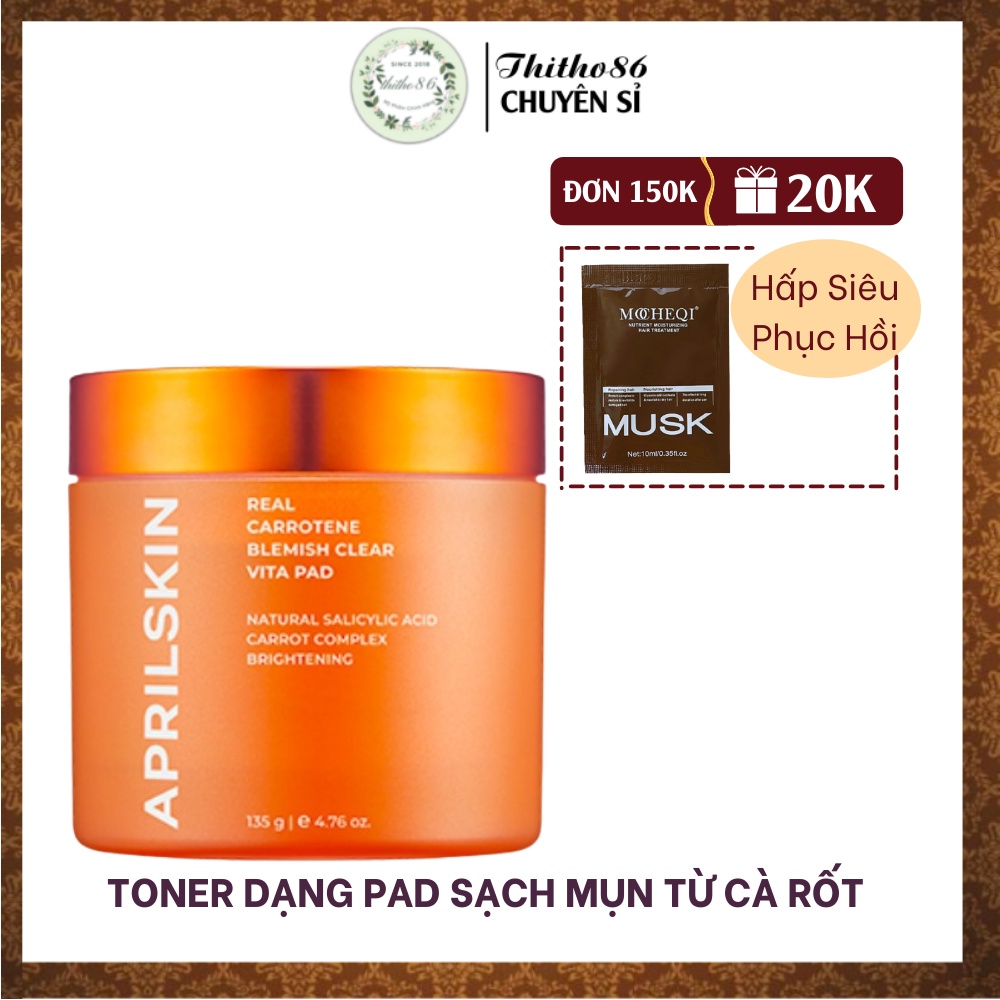 Toner Dạng Pad Sach Mụn Chiết Xuất Cà Rốt APRILSKIN Carrotene Vitamin Toner Pad 135g 60 miếng