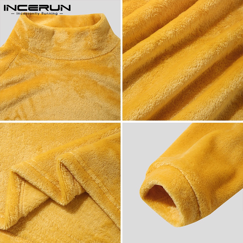 Áo thun crop top INCERUN cho nam dài tay cổ lọ thời trang mùa đông ấm áp