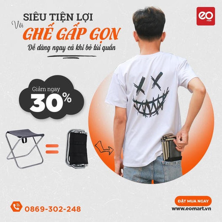 Ghế gấp gọn Eomart thiêt kế đa năng siêu tiện lợi có túi mang theo( chính hảng)