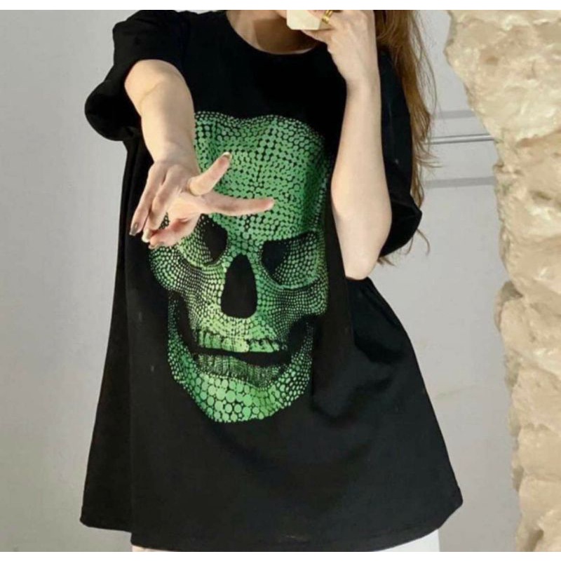 Áo phông nam nữ đầu lâu xanh