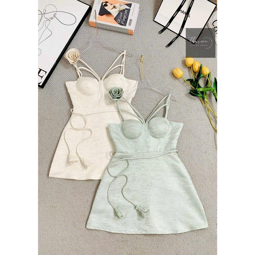 Ảnh Thật - Váy Taffa gấm phối dây đệm ngực sang chảnh TS