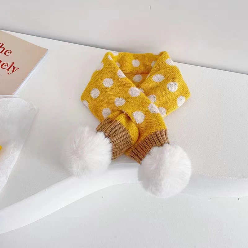 Khăn Choàng Cổ Đan Len Cashmere Họa Tiết Chấm Bi Dễ Thương Giữ Ấm Mùa Đông Cho Bé