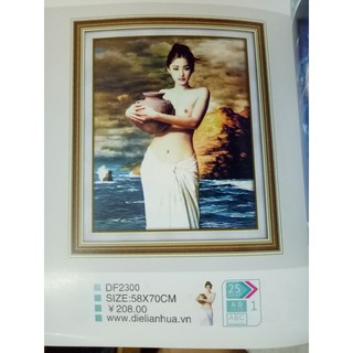 tranh đính đá nghệ thuật cô gái khỏa thân ôm bình kt 58x70cm