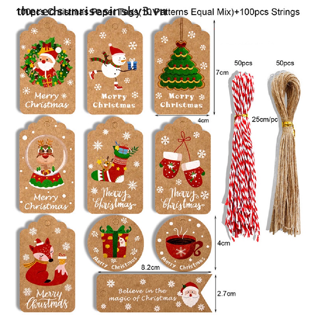 Set 100 Thiệp Giấy In Chữ Merry Christmas Dùng Trang Trí Giáng Sinh