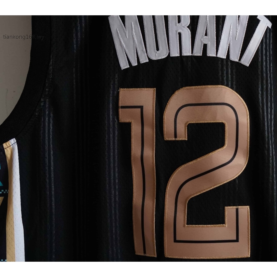Áo Bóng Rổ Kẻ Sọc Đen Thêu Số 12 JA Morant Thời Trang Mùa 2021 Mới Cho Nam
