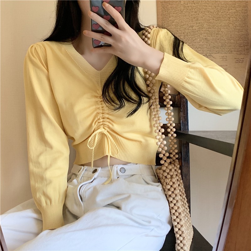 LEEVA - Áo croptop dây rút dài tay phong cách nhẹ nhàng A134