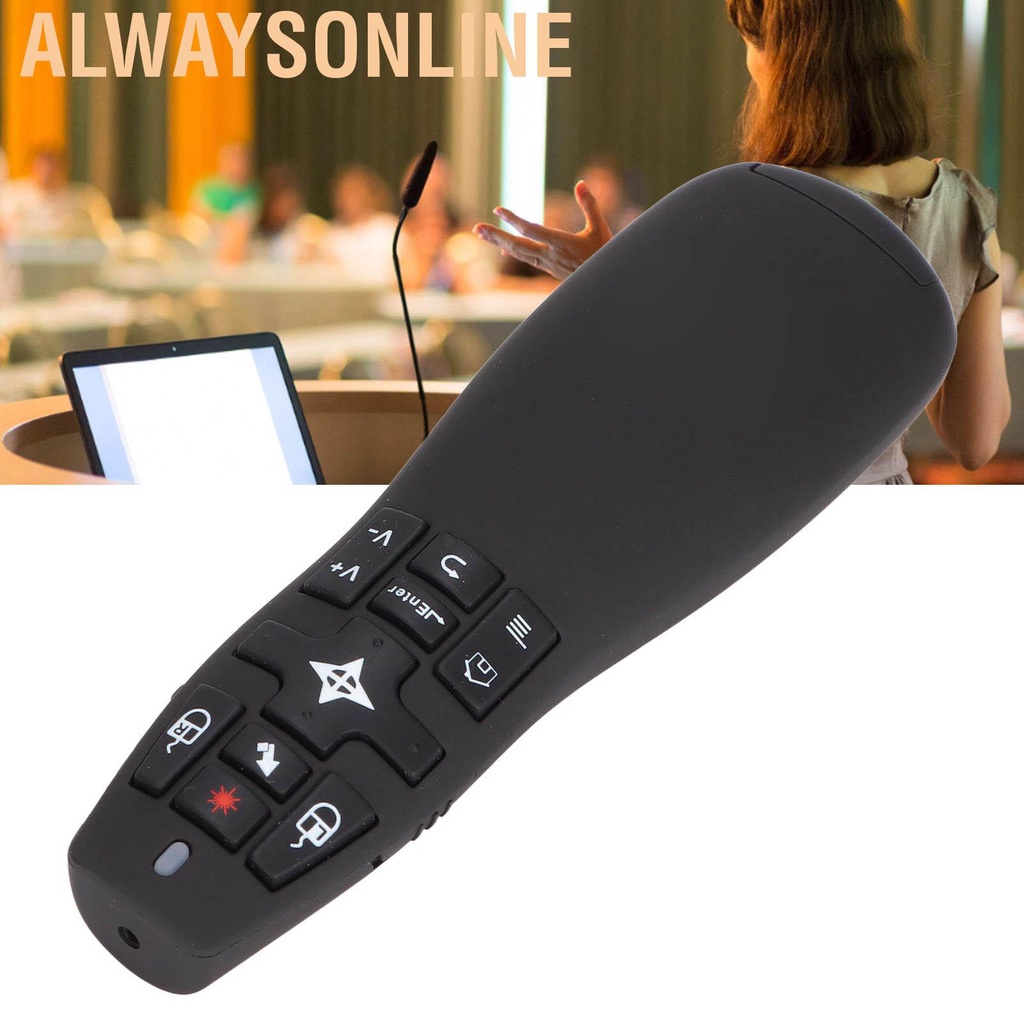 Alwaysonline Presentation Clicker USB 2.4GHz with Air Mouse Function Smoothly Operation Wireless Presenter Remote Control for Meeting