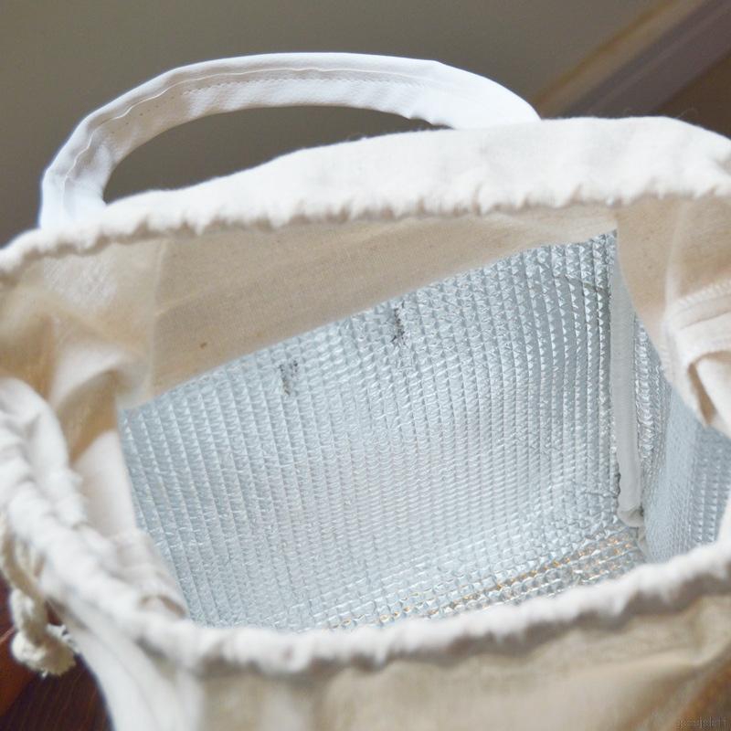 Túi đựng hộp cơm trưa vải lanh cotton + lá nhôm có dây rút tiện dụng