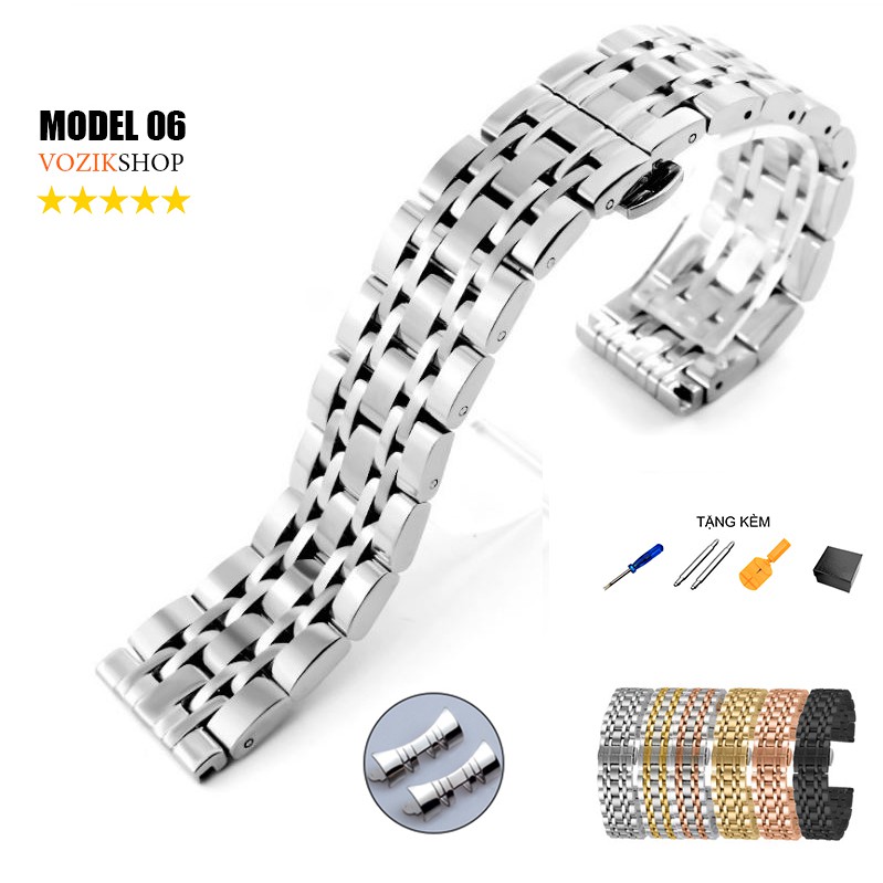 Dây đồng hồ thép không gỉ inox model 06 kiểu khóa bấm chống han gỉ chống bay màu (18mm 20mm 22mm)