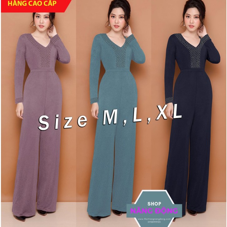 Bộ Jum Đẹp 💥FREESHIP💥Giảm 45k Khi Mua Đơn Từ 500k - Jumpsuit dài ống suông cổ tim đính hột TJ959