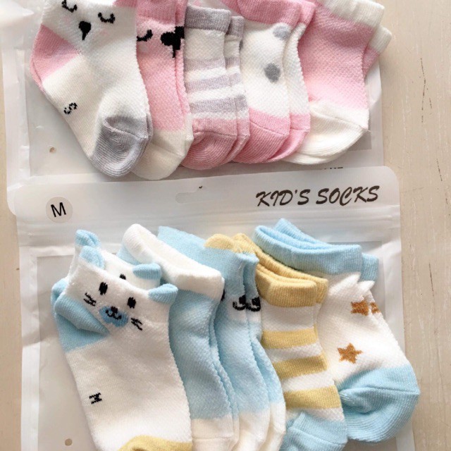 Set 5 đôi tất lưới cổ ngắn Robibabi cho bé, tất lưới kidsocks thông hơi siêu thoáng