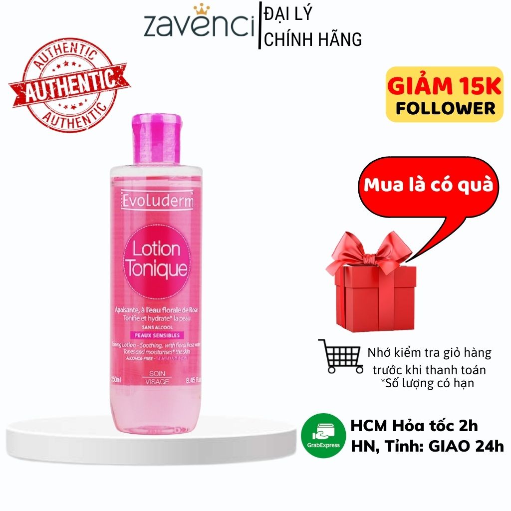 Nước hoa hồng NHH129304 EVOLUDERM Giúp Se Khít Lỗ Chân Lông Dưỡng Ẩm Làm Sạch Da Dành Cho Da Nhạy Cảm (250ml)