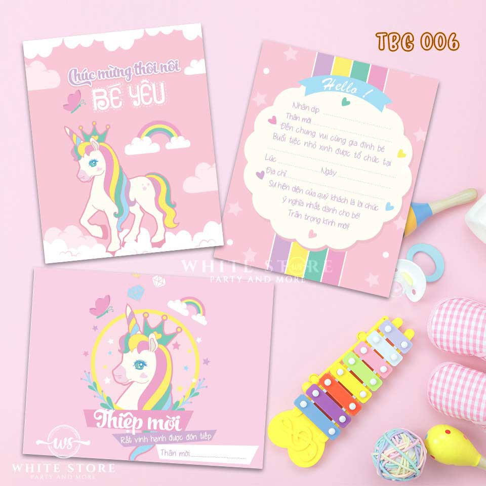 Set 10 THIỆP MỜI THÔI NÔI SINH NHẬT UNICORN cho bé