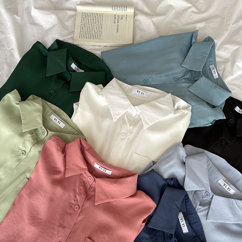 Áo Khoác Sơ Mi Dáng Rộng Phong Cách Hàn Quốc Thanh Lịch 8 Màu Lựa Chọn