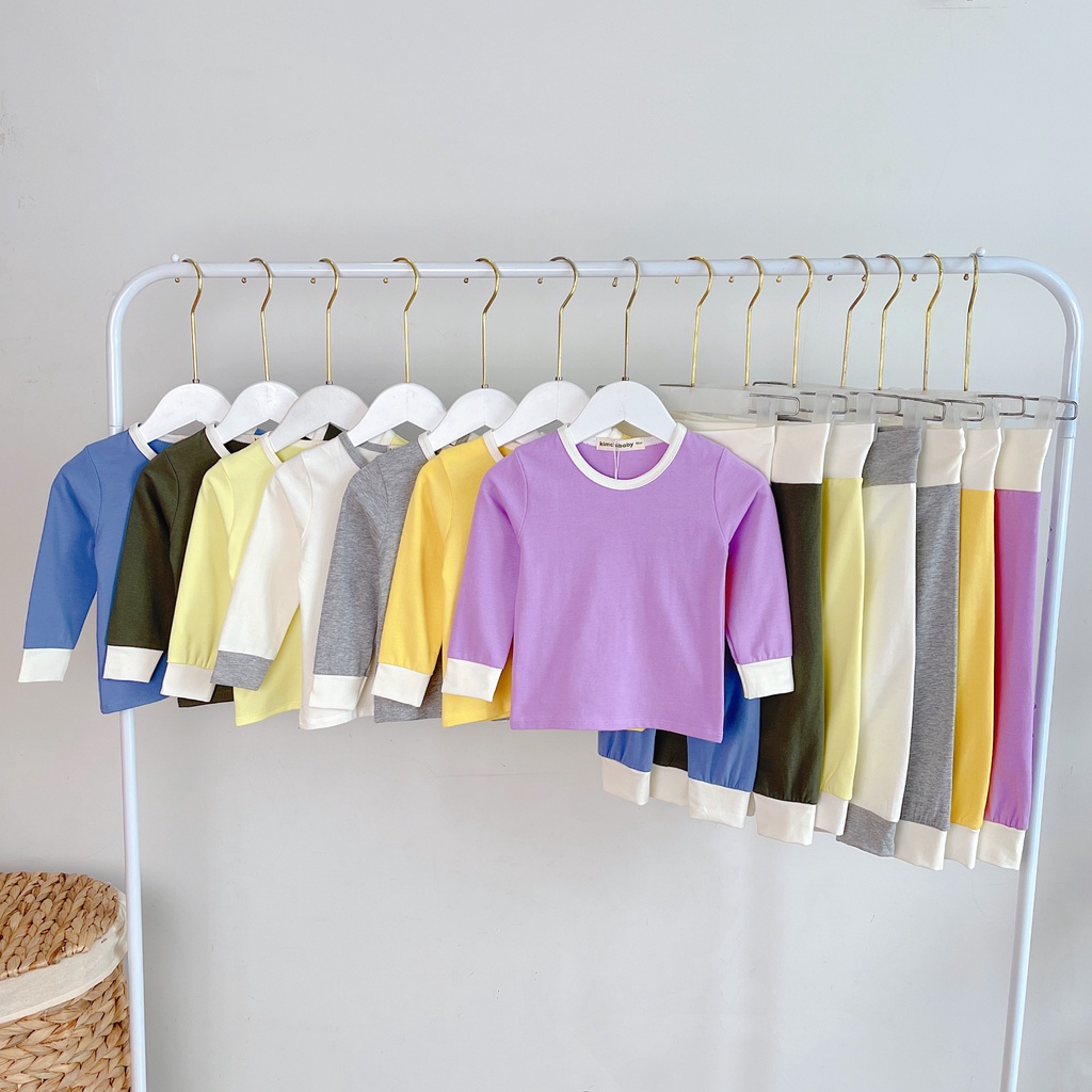 [SALE] Bộ Quần Áo Bé Gái, Bé Trai KIMCHIBABT Vải Cotton Cạp Cao Cổ Viền, Bộ Dài Tay Cho Bé Mặc Nhà Thu Đông MKMTD2237