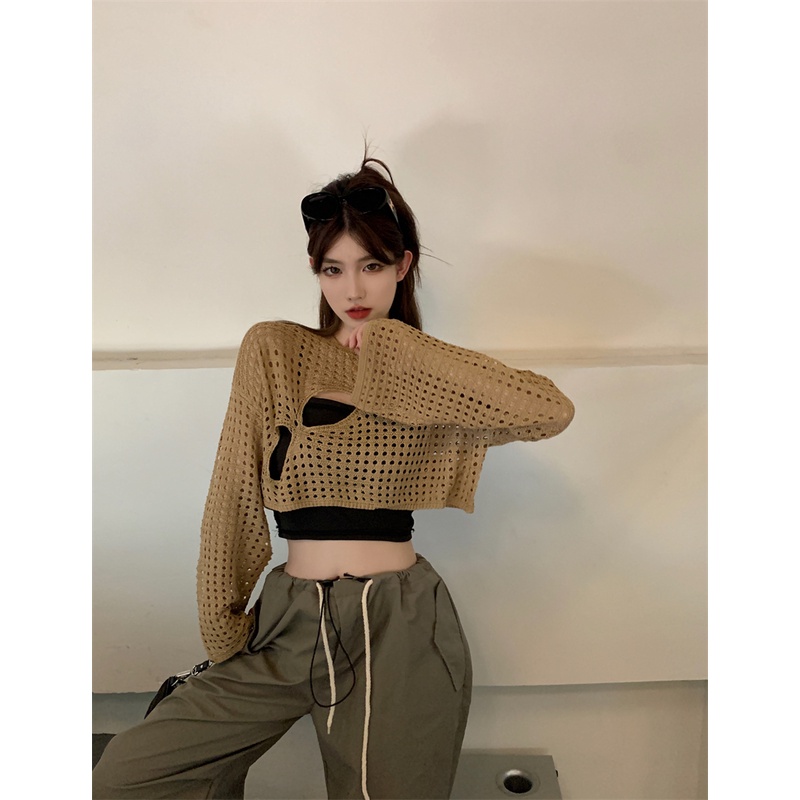 SUXI Áo Kiểu Dệt Tay Dài Dáng Rộng Chống Nắng Thời Trang Mùa Hè Hàn Quốc Có 3 Màu