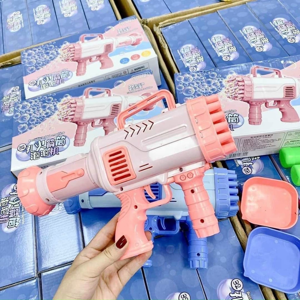 [Tặng kèm pin] Súng bắn bong bóng xà phòng 32 nòng, máy thổi bong bóng.